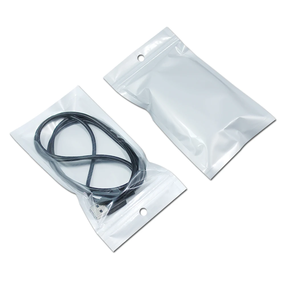 

100Pcs 36 Sizes Plastic Zip Lock Resealable Packaging Bag with Euro Round Hang Hole Zipper Storage Pouch for Electronics Package