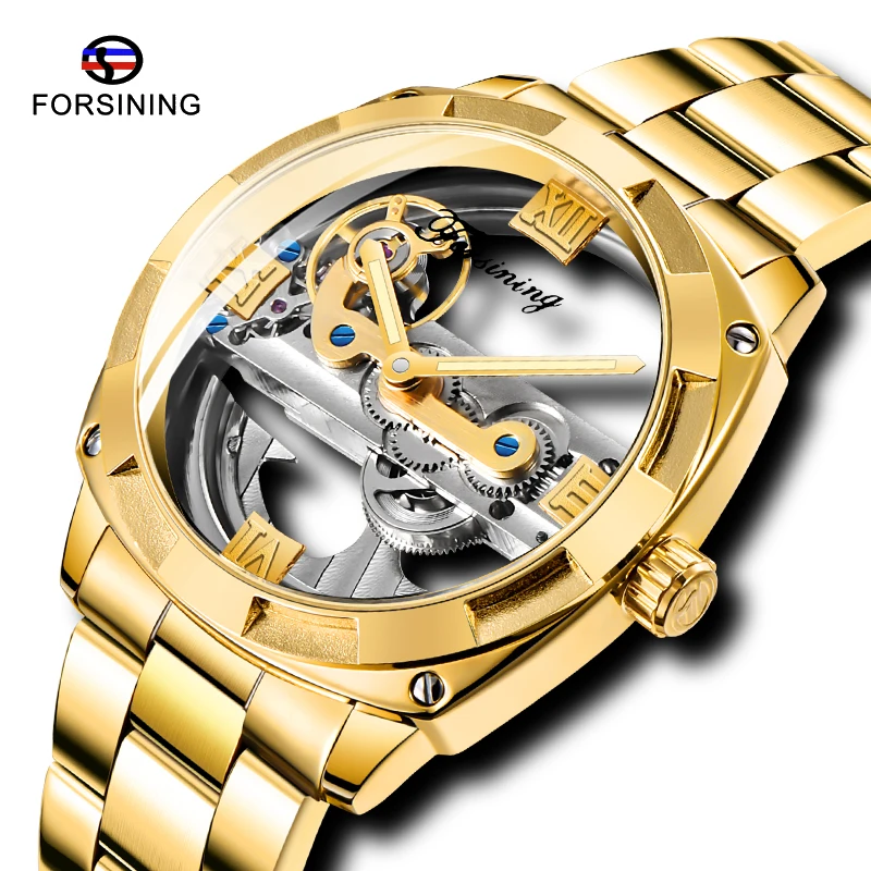 

Luxury Brand FORAINING Golden Tourbillion Design Men Mechanical Automatic Watch Stainless Steel Waterproof Luminous Dropshipping