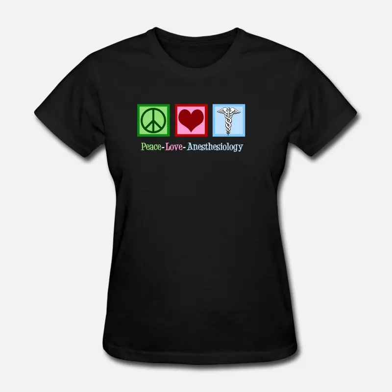 Women-Black Дизайнерская мужская футболка для анестезиологии Peace Love, Женская Повседневная футболка с круглым вырезом для мужчин, большой размер 3xl 4xl 5xl Homme tee top - Цвет: Women-Black