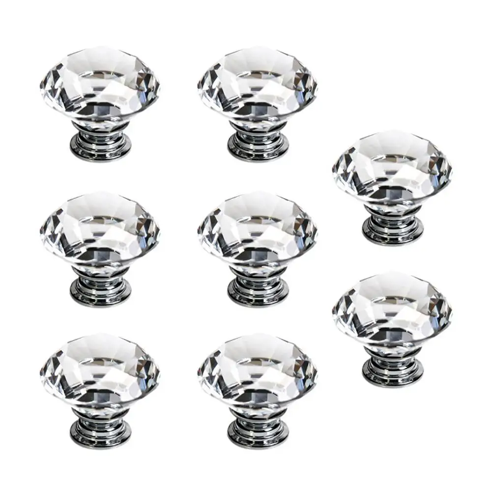 

8Pcs 40mm Clear Crystal Design Pull Knob Handle For Wall Cabinet Drawer Wardrobe Easy To Install