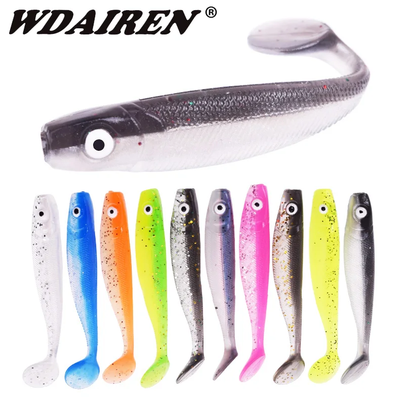 10Pcs Jigging Wobblers Soft Baits 65mm 2g 3D Eyes Aritificial Silicone Bait  Fishing Lure T Tail Bass Pike Pesca Fishing Tackle