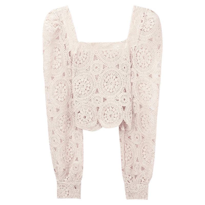 Neploe, Ретро стиль, полый топ, Blusas, корейский стиль, короткий длинный рукав-фонарик, рубашка с квадратным воротником, осень, новинка, женские топы 56374