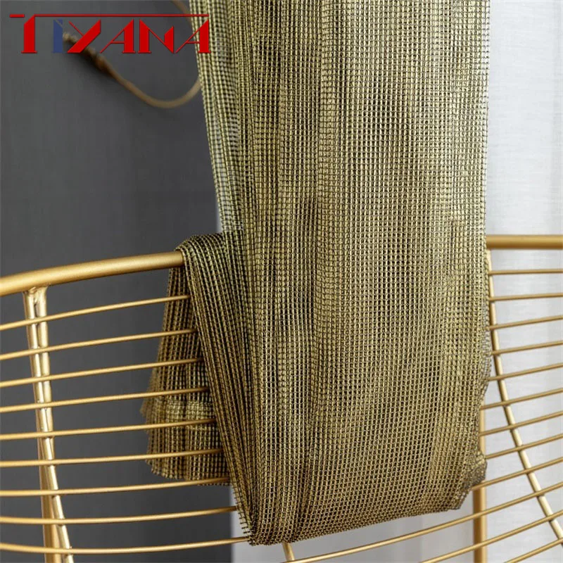 

Light Luxury Industrial Style Modern Simple Metal Color Tulle Curtains For Living Room Bedroom Hollow Finely Woven Voile T244#4