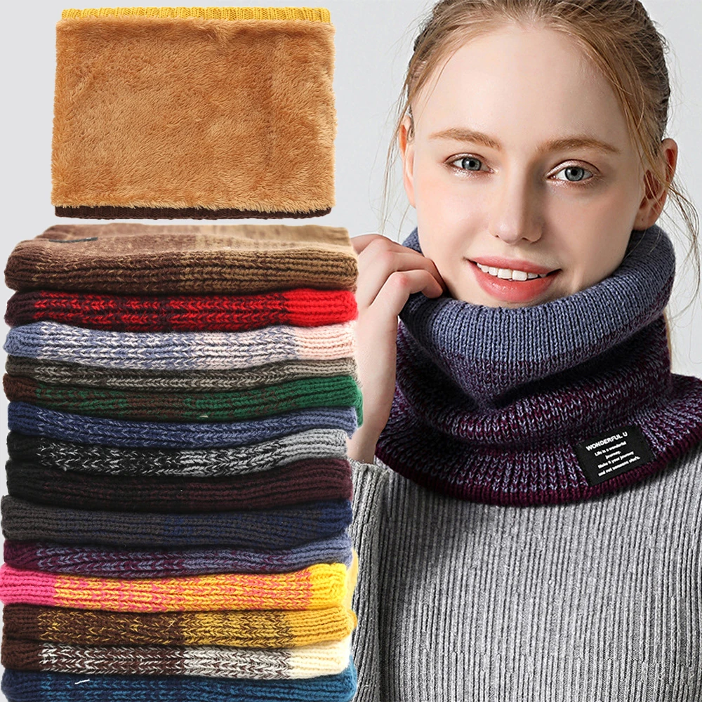 Bufanda de punto de lana hombres, de cuello alto gradiente grueso, de terciopelo, amantes del invierno|Bufandas de mujer| - AliExpress