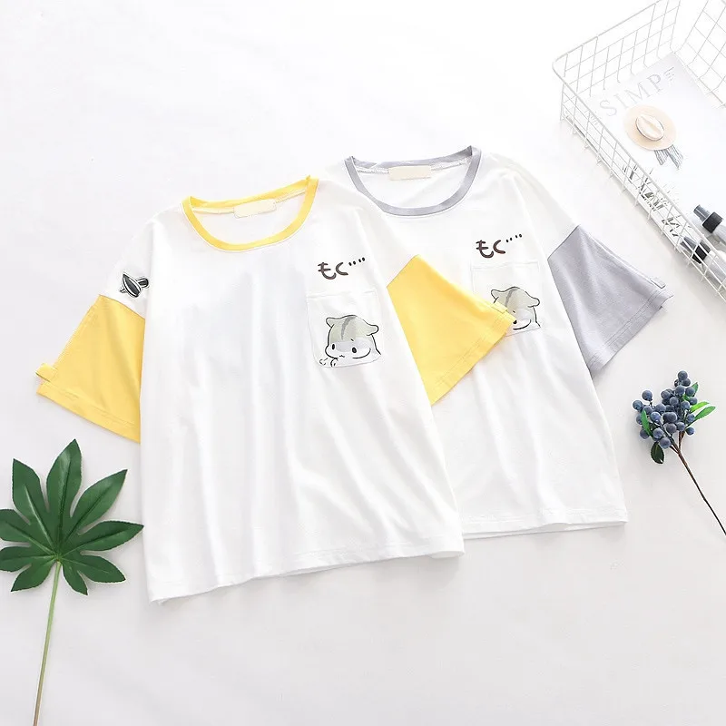 Японский Kawaii аниме Подростковая девушка футболка винтажная Милая одежда с буквенным принтом желтые Топы веселое Harajuku графическая женская футболка