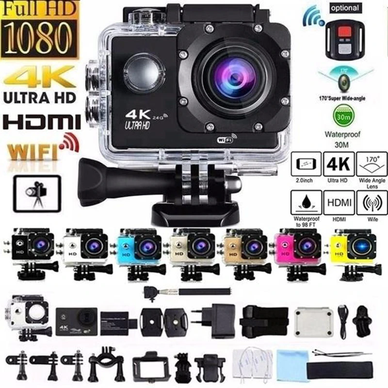 action camera battery life Ultra HD H9 4K Action Camera WiFi 12MP 2 Inch 30M Go Waterproof Pro 170 D Helmet Bicycle Video Recording Camera Sports Camera action camera as webcam