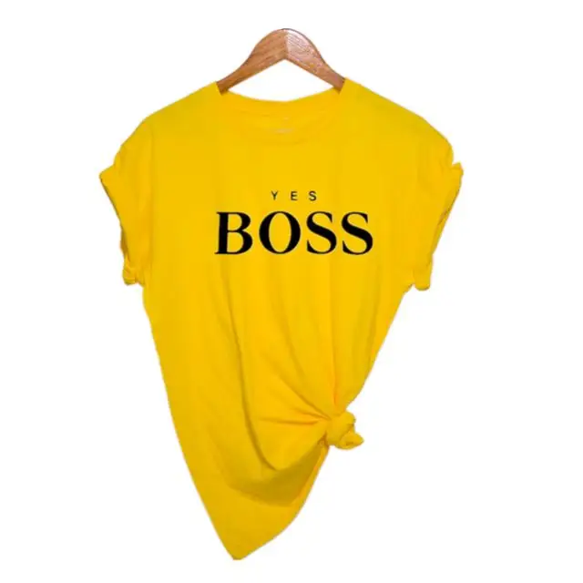 Yes футболка с надписью Boss, женская футболка с коротким рукавом и круглым вырезом, свободная футболка, летняя женская футболка, топы, Camisetas Mujer - Цвет: Yellow-H
