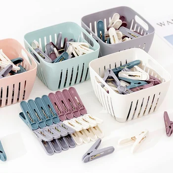 

24PCs/box Plastic Clothes Pegs Laundry Clothespins With storage Basket box Organizer Quilt Towel Clips *