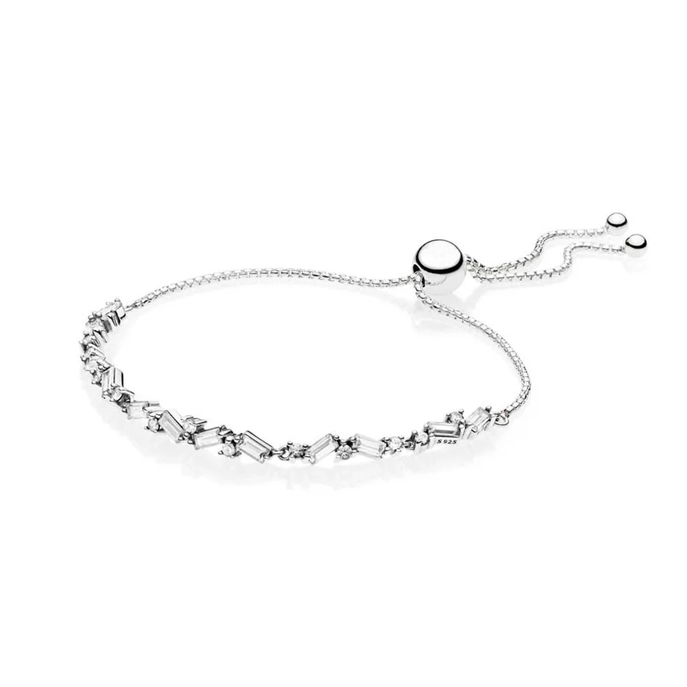 Подлинный 925 пробы серебряный ледяная красота скользящий браслет в европейском стиле Подходит для женщин шарик шарм браслет подарок DIY ювелирные изделия