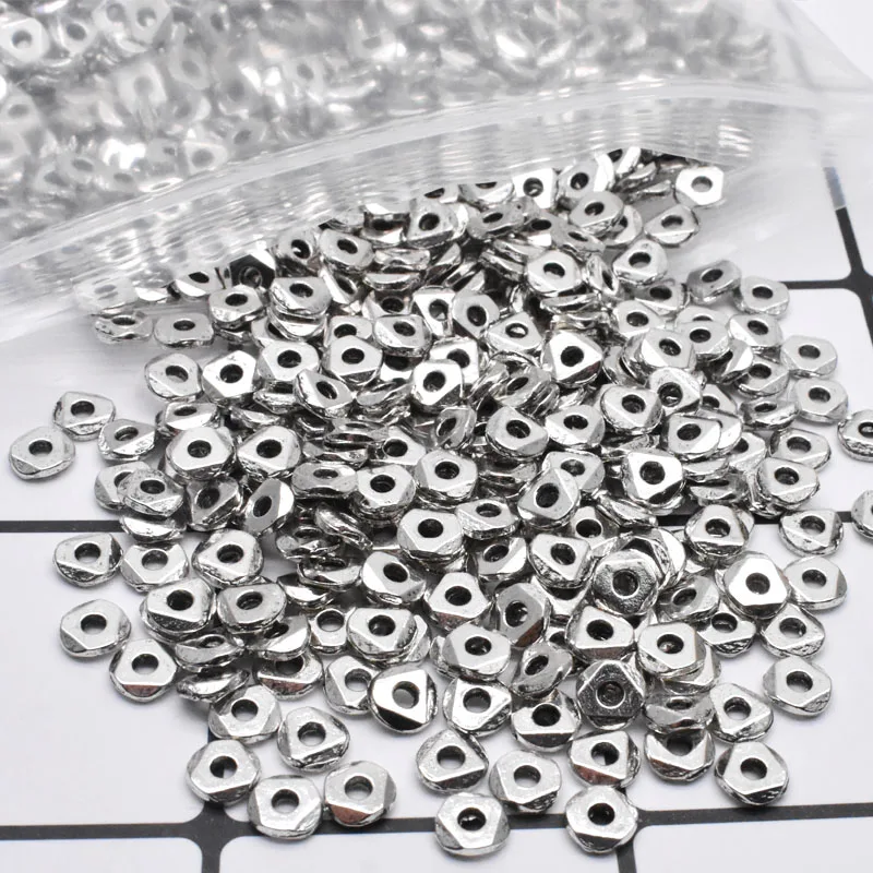 

Cut triangular wave plate Spacer beads 6mm 100PCS Tibetan Silver Alloy Flat Round Loose beads for Jewelry Making DIY Bracelet