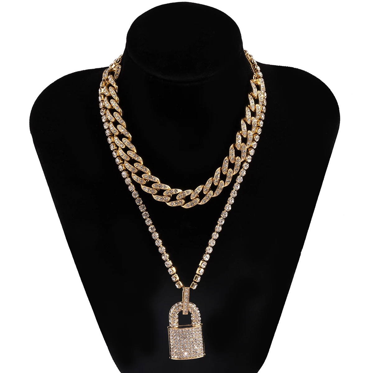 KunJoe 2021 New Hip Hop Bling Lock Pendant Choker Iced Out Shiny Cubic Zircon Necklace For Men Charm Jewelry Fashion Punk China