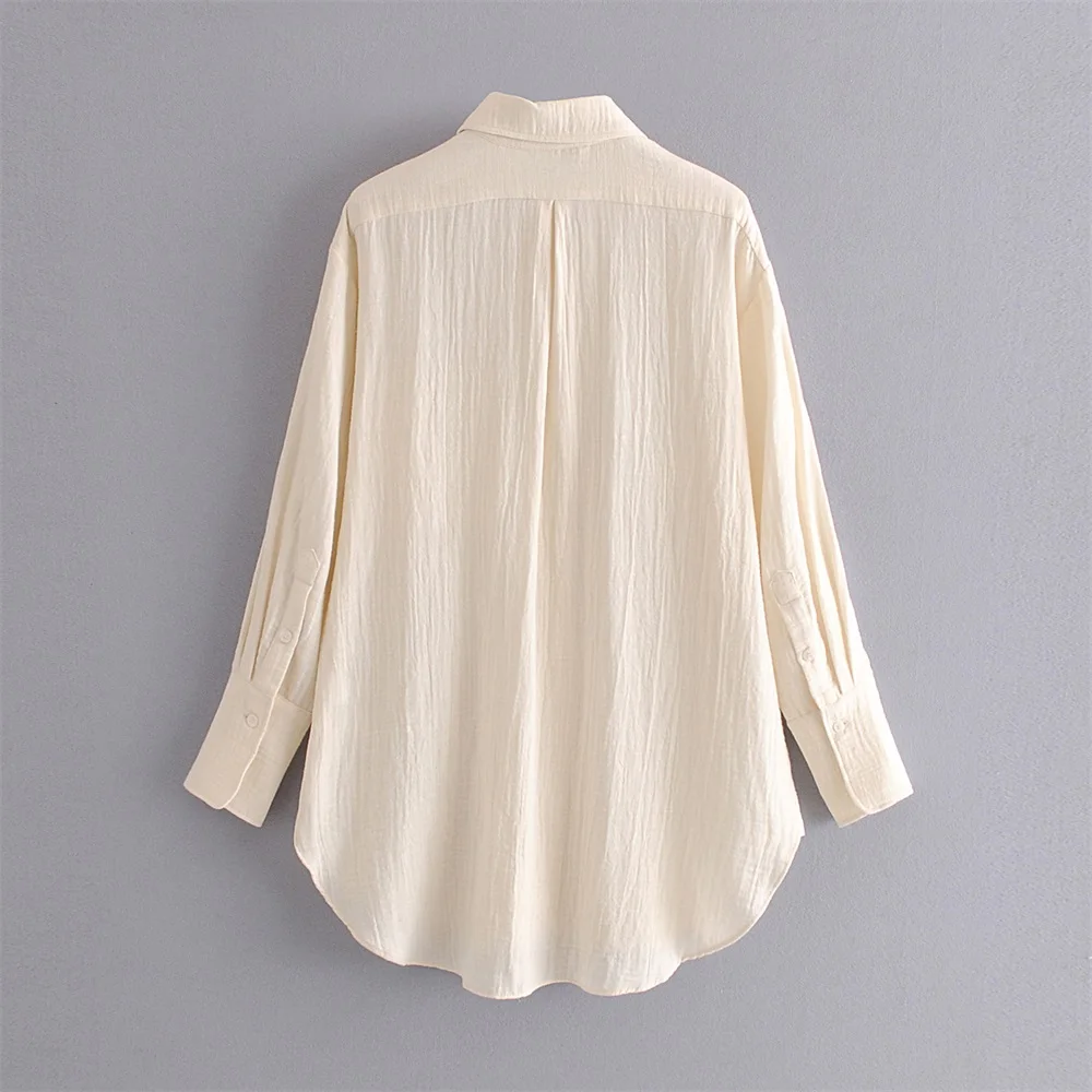 2020 summer new women's solid color lapel pocket decoration texture lazy casual loose version of the long shirt shirt