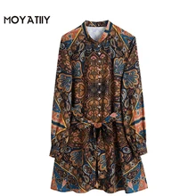 Moyatiy – Mini robe à motif irrégulier pour femmes, tenue de printemps élégante à manches longues avec fente latérale 