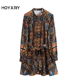 MOYATIIY Vestido corto con estampado Irregular para mujer, prenda elegante de manga larga con ojal, para primavera
