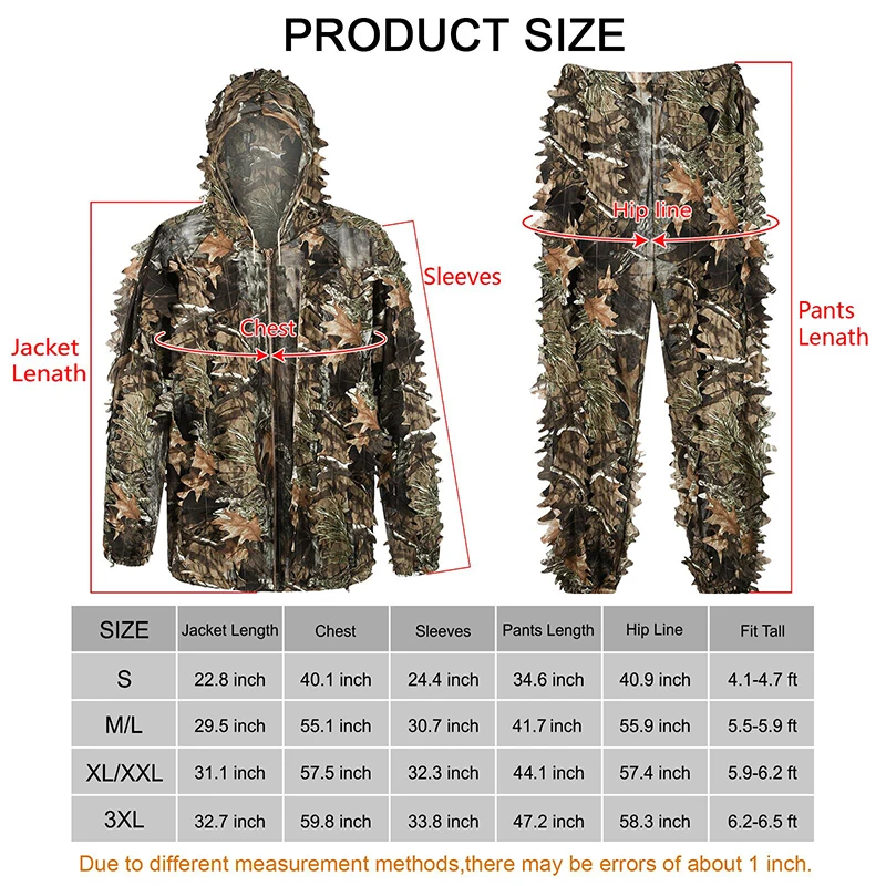 Maple Leaf Bionic Ghillie Suit Hooded Hunting Clothes CS Breathable Outdoor Birdwatching Forest Hunting Tactical Airsoft Gear