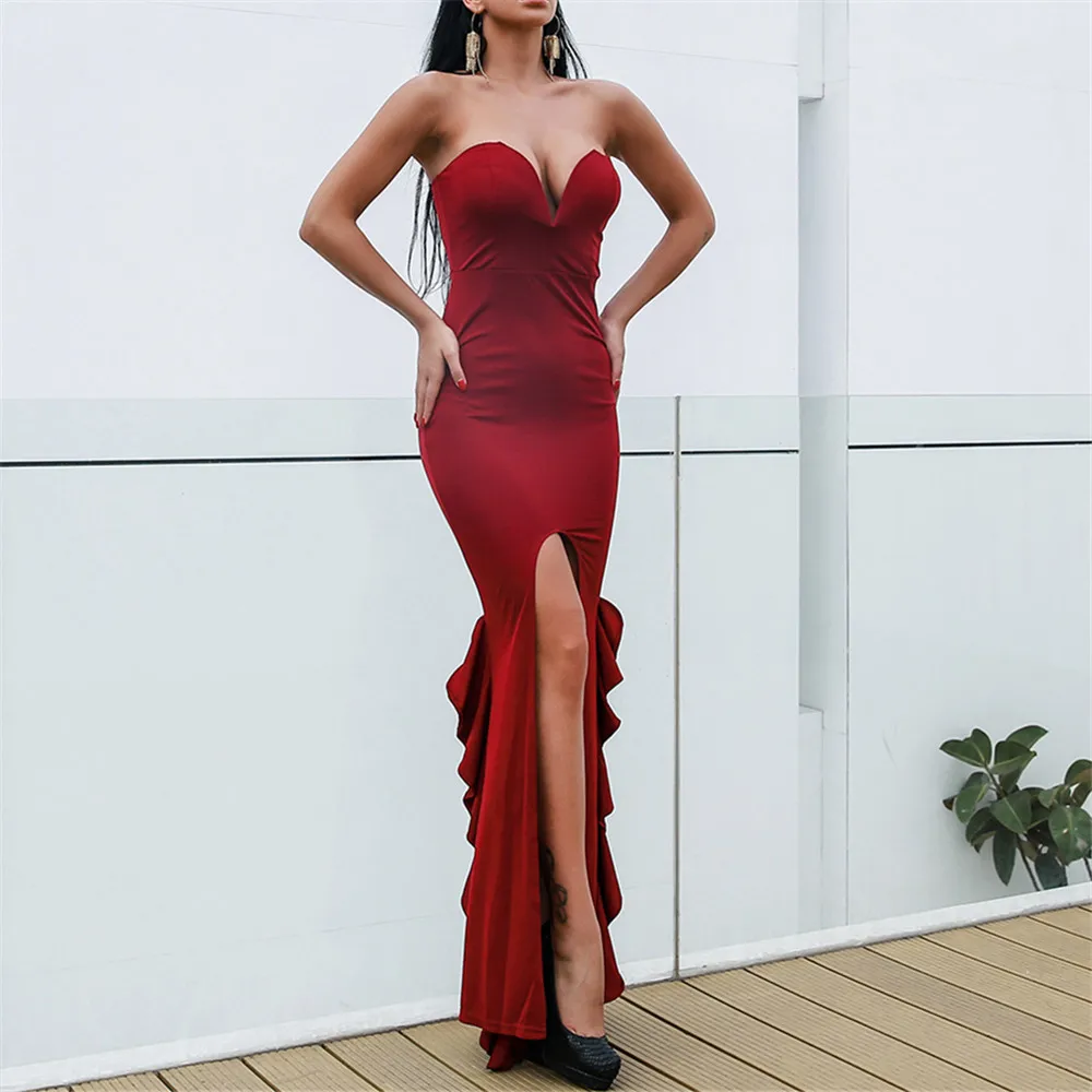 Yesexy 2020 сексуальное женское платье макси без бретелек с глубоким v образным
