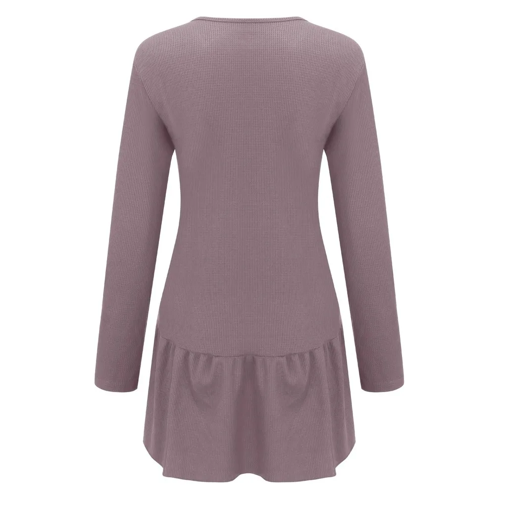 Poleras mujer de moda camiseta mujer Футболка женская Повседневная Однотонная футболка с длинным рукавом и v-образным вырезом Топы с оборками женская футболка