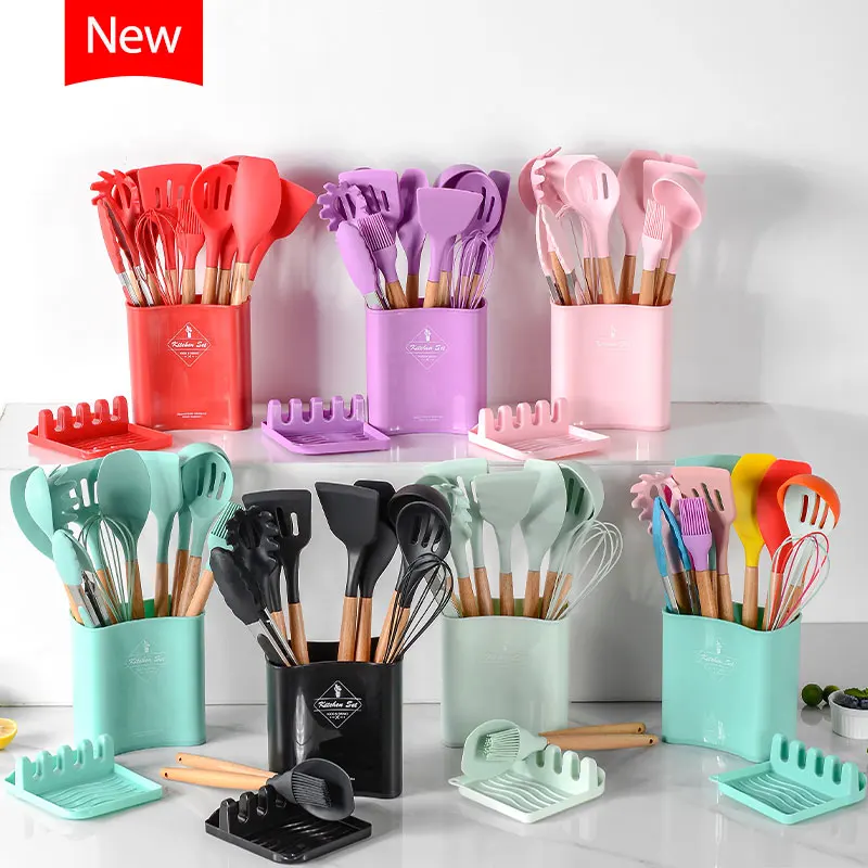 12PCS Silicone Kitchenware Cooking Utensils Set Heat Resistant Kitchen  Non-Stick Cooking Utensils Baking Tools With Storage Box