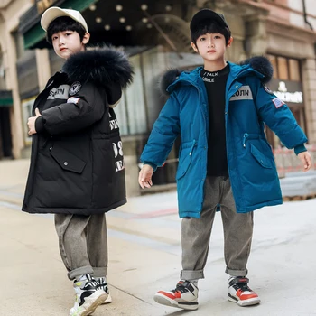

2020 Winter Teenager Boy's Duck Down Jackets Down Parkas fur Children Coat Kids Thick Warm Down feather Outerwears For -30degree