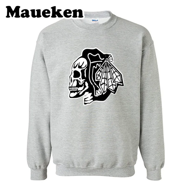 Мужские толстовки с черепом Chicago Blackhawks, толстовки с капюшоном, Толстый круглый воротник для поклонников, подарок на осень и зиму, W19101102