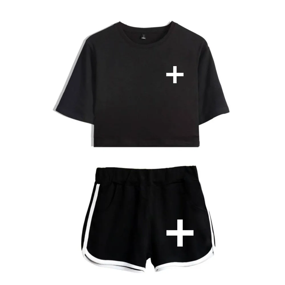 black2 Новые KPOP TXT Together укороченные футболки костюм женский дропшиппинг - Цвет: black2