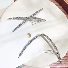 Moda Cristal Diamantes de imitación pinzas de pelo para mujer accesorios para el cabello plata triángulo geométrico forma X accesorio de horquillas para pelo(China)