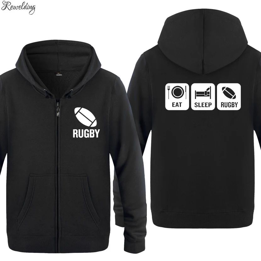 

Eat Sleep Rugby Team Player Hoodies Men Fashion Men's Long Sleeve Fleece Zipper Jackets Cardigans Hooded Sweatshirts Coat