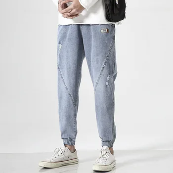 

#1435 Spring Summer Casual Pencil Denim Jeans Men With Holes Blue Black Fashions Streetwear Mens Jeans Regular Fit Ankle-length