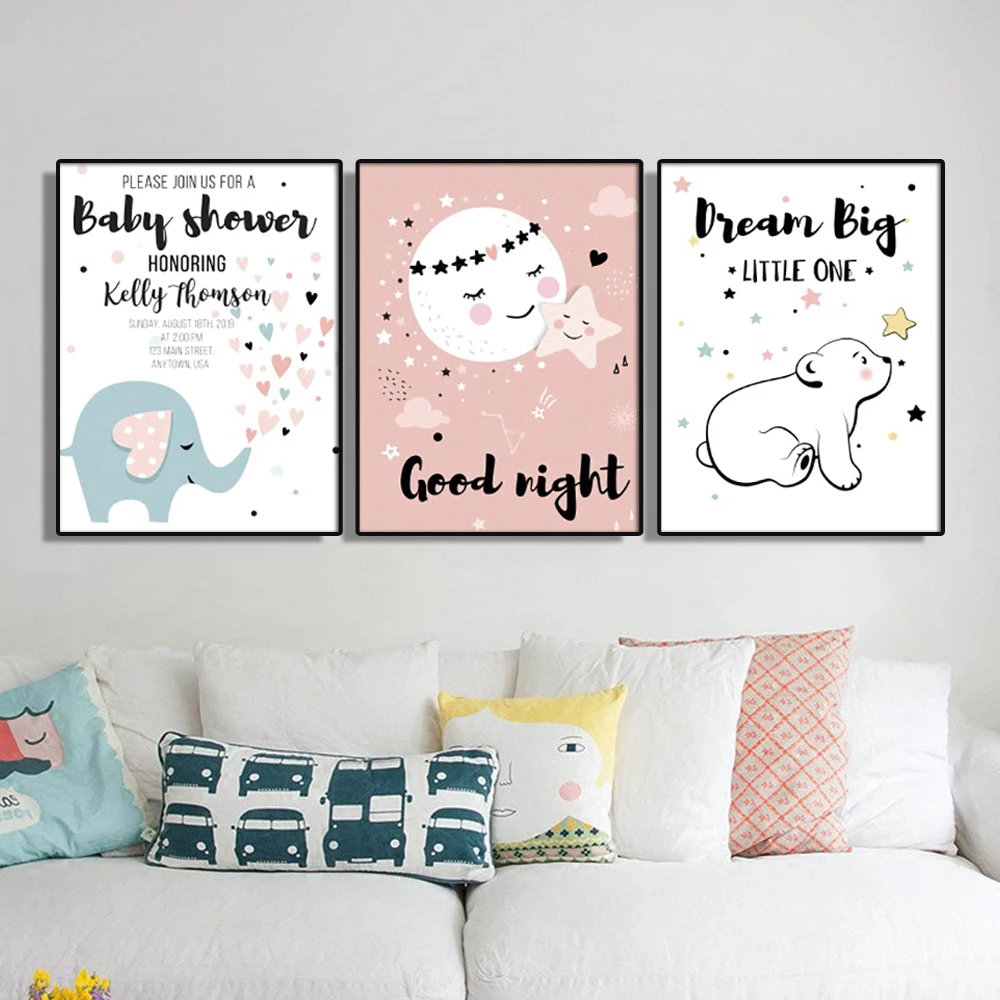 

Laeacco 3 Pcs Nursery Decor Wall Art Canvas Painting Calligraphy Good Night Nordic Posters and Prints Kids Room Decoration Gift