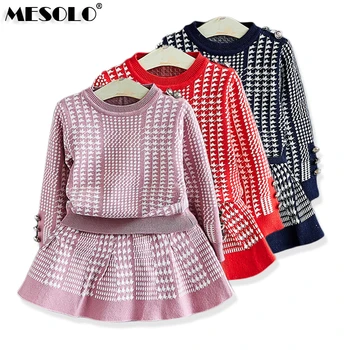 

Girl Sweater 2019 Knitting Unlined Upper Garment Suit Skirt Western Style Fashionable Dress Children's Garment Children Twinset