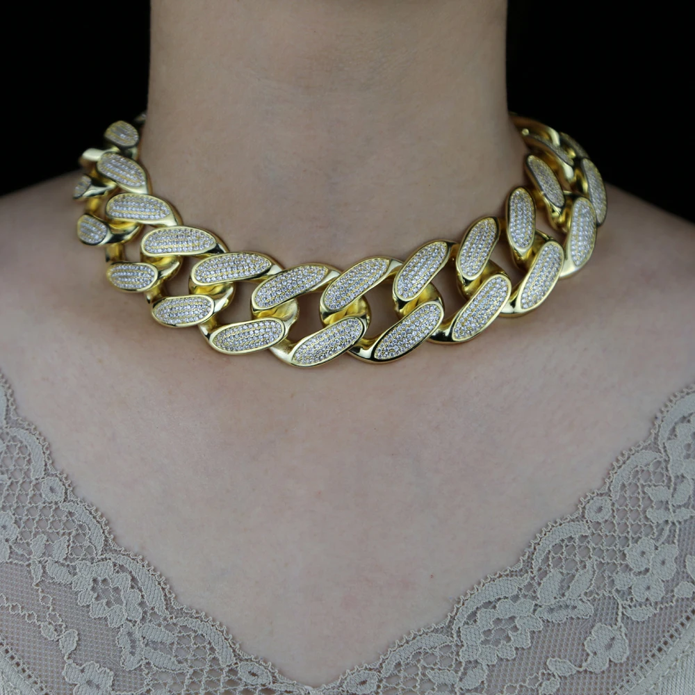 30mm Big Cuban Link Chain Choker Gold 