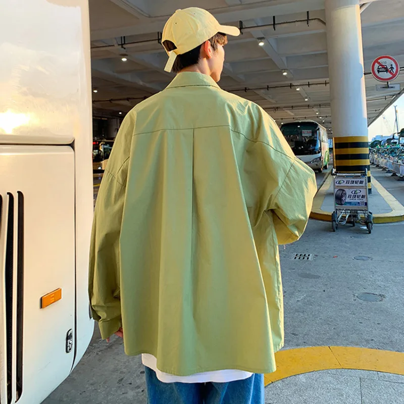 Spring Cotton Shirt Men s Fashion Streetwear Wild Loose Long sleeved Shirts Mens Solid Color Business 5