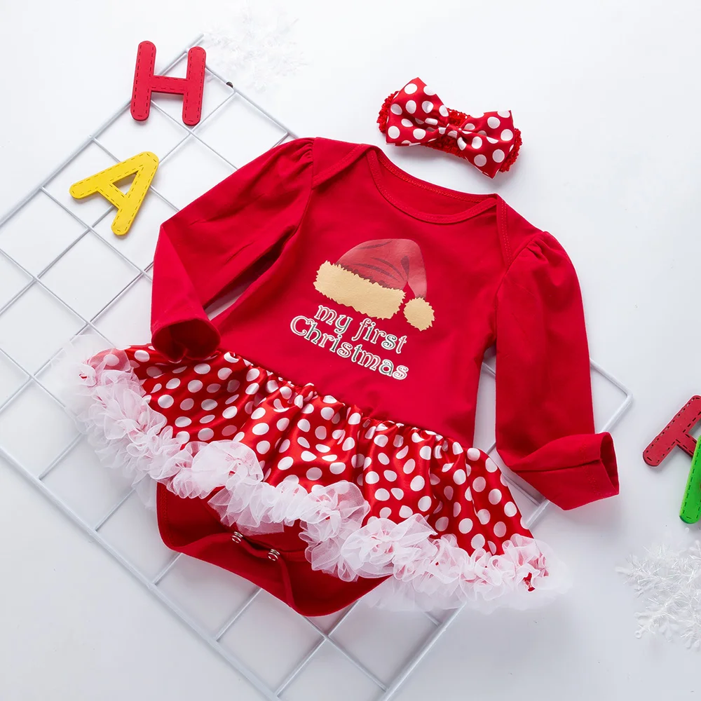 Коллекция года, весенне-осенняя одежда для малышей комплект одежды из 2 предметов для новорожденных девочек рождественское боди с длинными рукавами и надписью платье-пачка со штанами