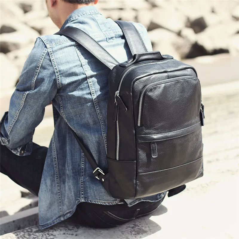 

Simple casual men's genuine leathershoulder bag head layer leather computer backpack school bag ladies large capacity bag