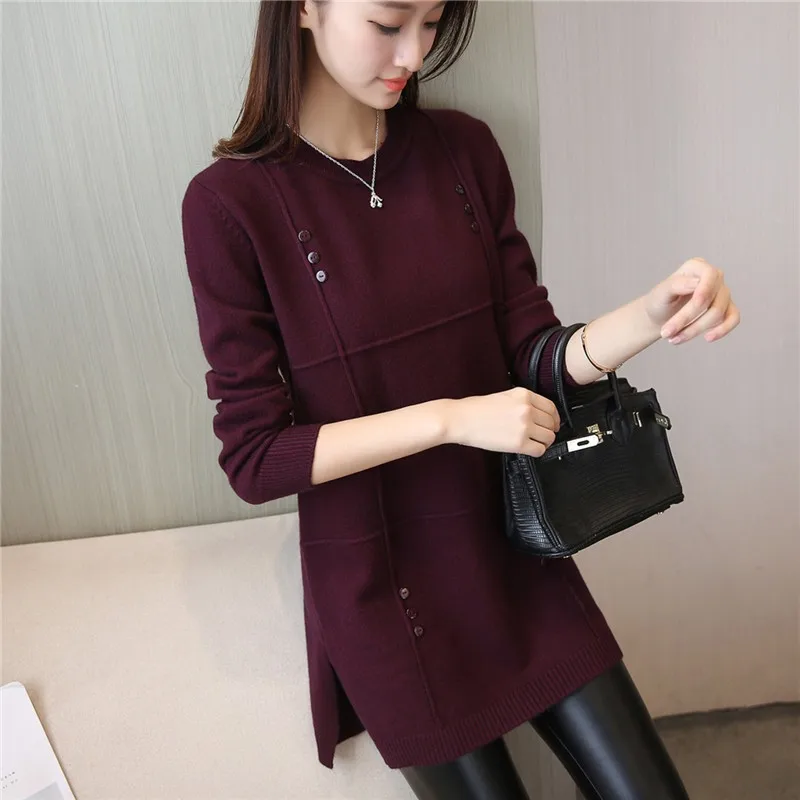 

Autumn and Winter New Women's Sweaters, Hips, Long Section, Slim Round Neck, Long-sleeved Sweater, Bottoming Shirt, Tide