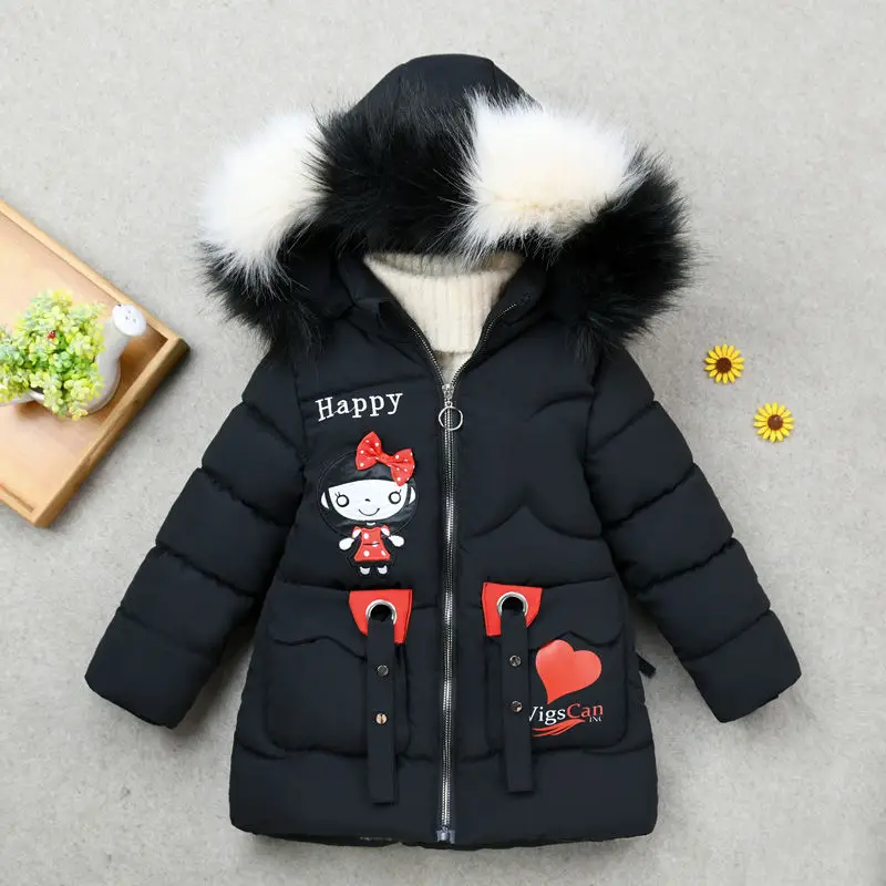 2-13Yrs Kids Winter Parkas Girl Warm Jacket Baby Bow Cat Coat Thick Fur Hooded Christmas Outerwear Kids Winter Clothes-30degree