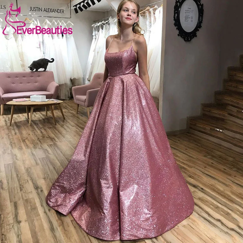 Robe De Soiree блестящая Румяна вечернее платье с блестками На Бретельках Вечернее платье без спинки Выпускные платья Длинные