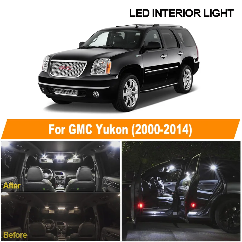 18pcs White LED Interior Light For 2007-2014 Yukon Denali Tahoe Suburban Package