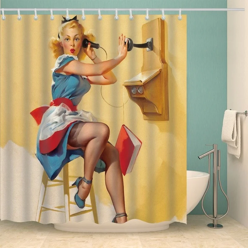 Girl Bathroom Curtain 3D Printed Sexy Woman Shower Curtains with 12 Hooks Waterproof Polyester Shower Curtain Waterproof shower curtains