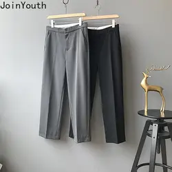 JoinYouth/модные однотонные офисные женские брюки длиной до щиколотки, осень 2019, прямые брюки на молнии с высокой талией J013