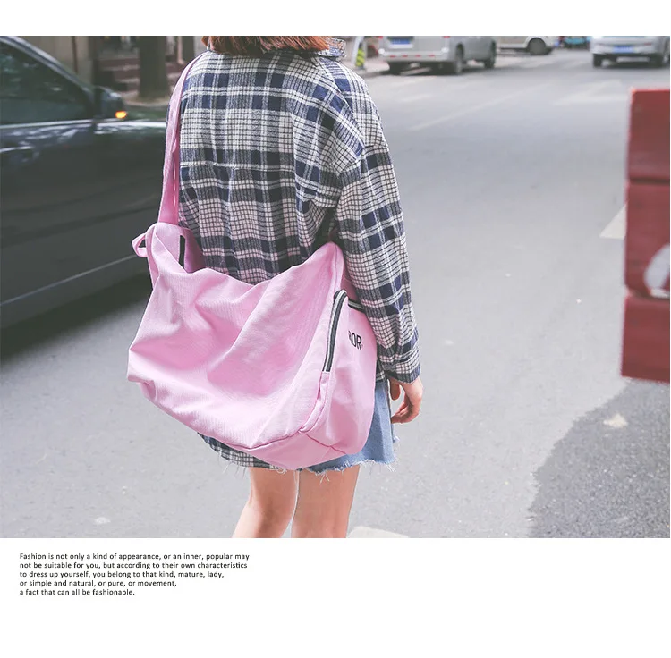 Women Canvas Solid Color Backpack Embroidery Fashion Shoulder Bag Japanese Style Large Capacity Letter Luggage Travel Bag