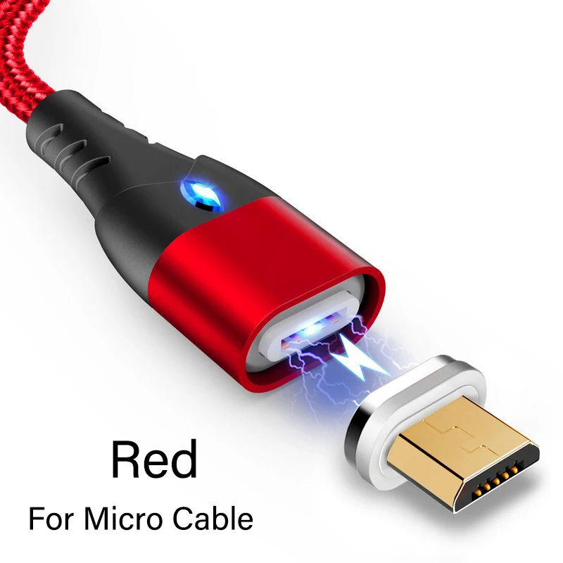 Red For Micro Светодиодный магнитный кабель 1M 3A для iPhone samsung huawei Xiaomi для быстрой зарядки Micro usb type C Магнитный шнур для зарядки телефона - Цвет: Red For Micro