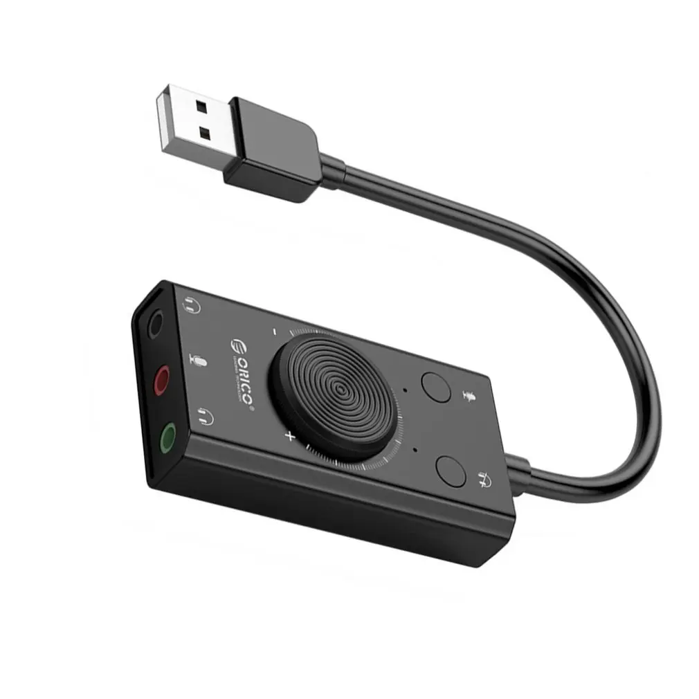 Portable USB External Sound Card Microphone Earphone Headphone 2 in 1 With 3 Port Output Volume Adjustable For Windows Mac Linux