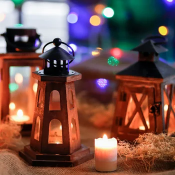 

Morocca Lantern Iron Candle Holder Retro Romantic Wood Windproof Candlestick Household Decorations Table Hanging Lantern X6T62