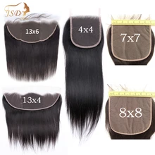 JSDShine, 7x7, 6X6, кружевная застежка, прямые человеческие волосы с детскими волосами, швейцарские волосы, 13x4, 13x6, кружевные фронтальные волосы remy, натуральный черный цвет