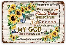 

Metal Tin Wall Sign Sunflower Hummingbird My God Home Bar Farm Metal Poster Fun Decoration Retro Square Metal Sign 8X12 Inch
