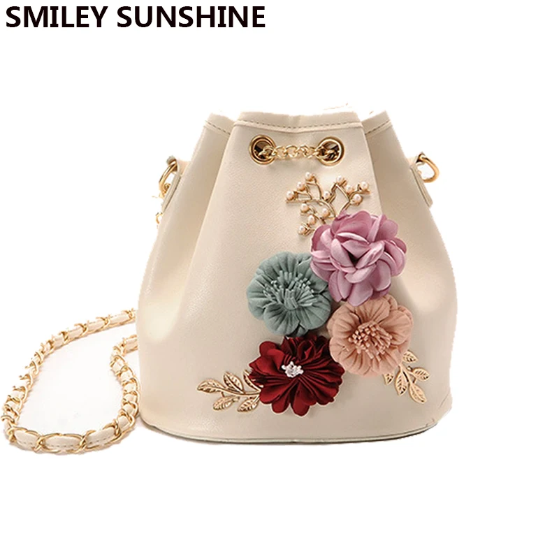 Flower Small Crossbody BagFor Women 2020 Ladies Bucket Chain Messenger Bag Drawstring Female Flap Shoulder Cross Body Woman | Багаж и
