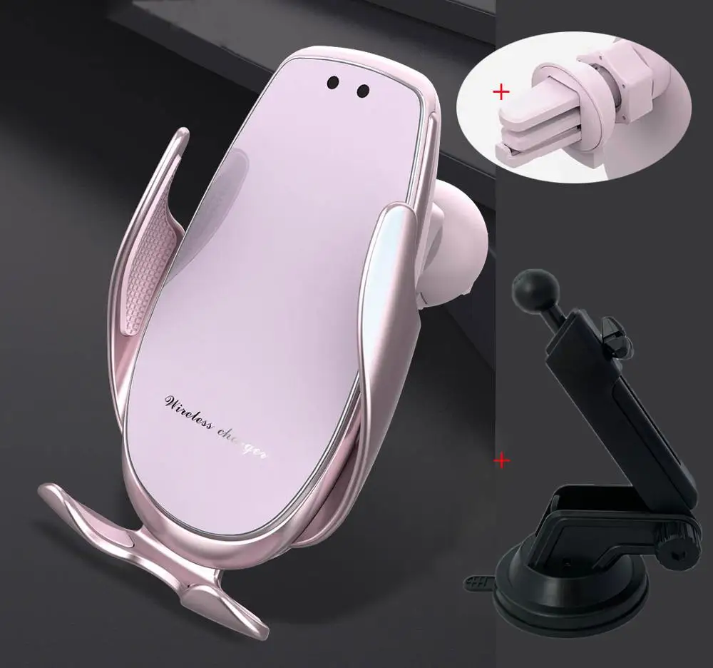 QI 15W Fast Wireless Car Charging Pink White Mount for iphone Base Car Holder Portable Wireless Induction Charger C Type Cable - Цвет: With Suction Cup