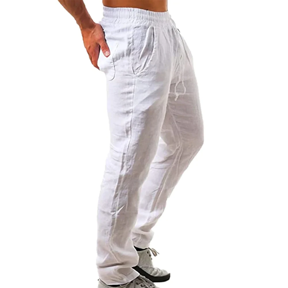 Men's Cotton Linen Pants Male Autumn New Breathable Solid Color Linen Trousers Fitness Streetwear S-3XL 2