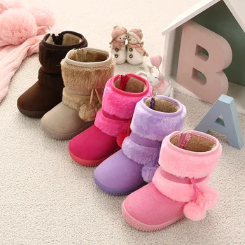 

Girls Snow Boots 2020 Winter Comfortable Thick Warm Kids Boots with fur Ball Children Cute Boys Boots cotton Shoes SXT001